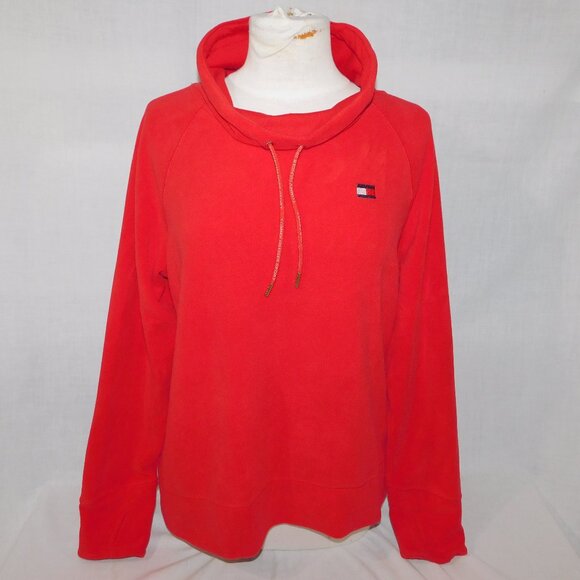 Tommy Hilfiger Sport Womens L Red Cowl neck Pullover Fleece Sweater - Picture 1 of 9